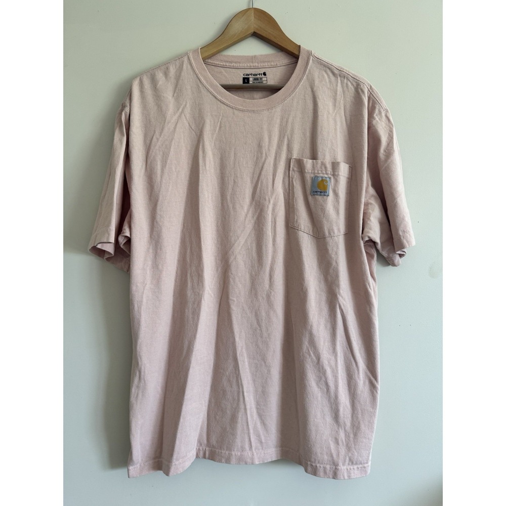 Men's Carhartt Tshirt Logo Thick Loose Fit Large Light Peach Summer